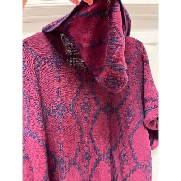ROXY Burgundy & Navy Short Sleeve Open Front Cardigan Hoodie O/S - Picture 6 of 7